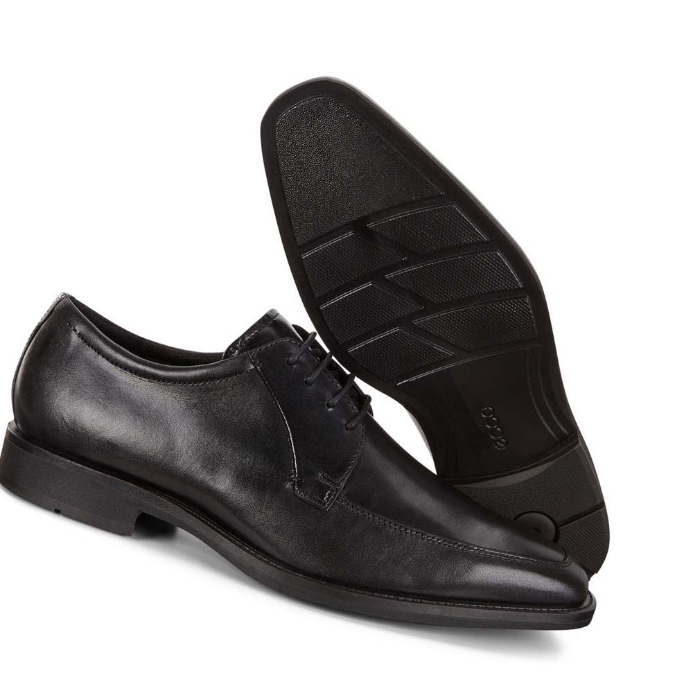 Men's Ecco Calcan Apron Toe Tie Dress Shoes Black | Canada 504EBC